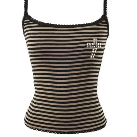 [BUNJANG] Hilda Frick Stripe Sleeveless Top [Khaki] / 힐다 프릭 스트라이프 슬리브리스 탑 [카키]