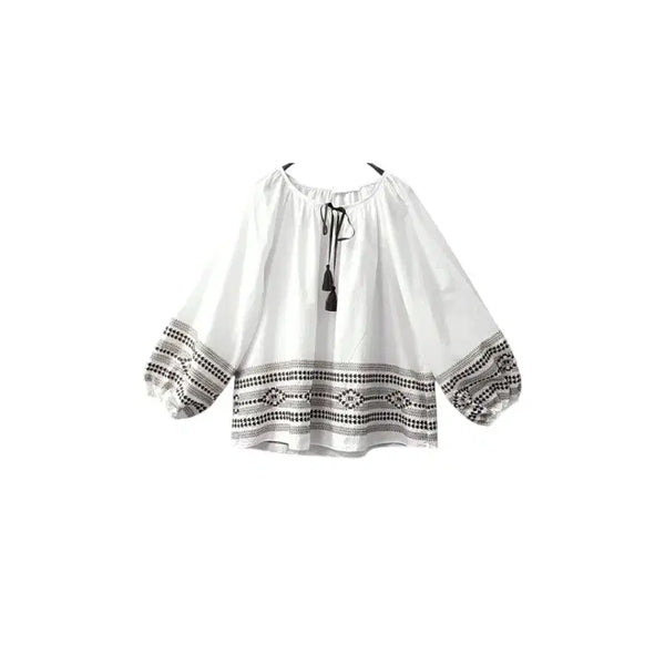 [BUNJANG] Jepyeong Brown Eniex Embroidered Blouse / 제평 브라운 에닉스 자수 블라