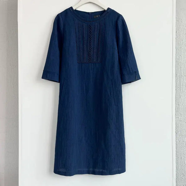[BUNJANG] Ribbon Navy Embroidered Dress / 리본 네이비 자수 원피스 88-92-160