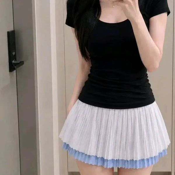 [BUNJANG] Sky Blue Pleated Layered Skirt / 하늘색 플리츠 레이어드 치마