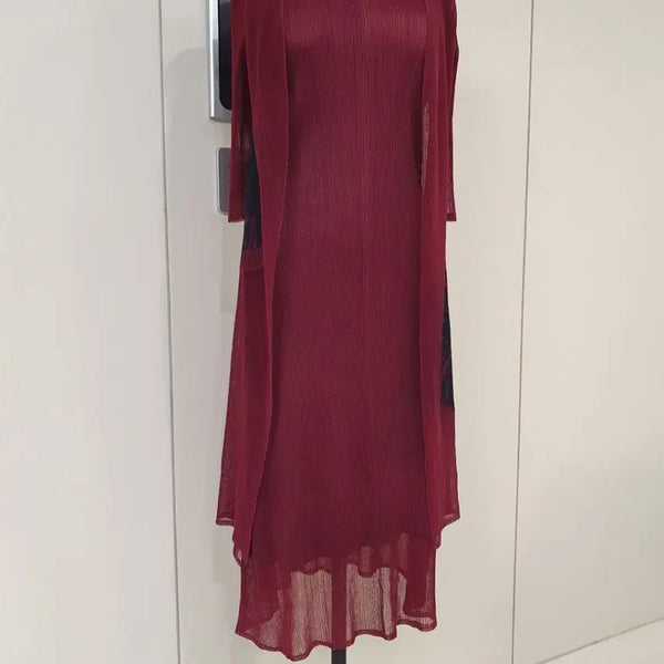 [BUNJANG] Pleated Dress Set - Wine Color / 플리츠 원피스 세트 와인색