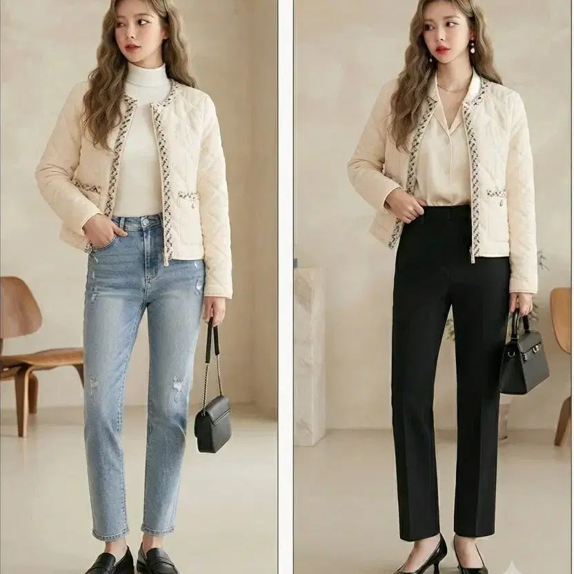 [BUNJANG] Guess Tweed Quilting Jacket Ivory / [여자XS]게스 트위드 퀼팅 자켓 아이보리