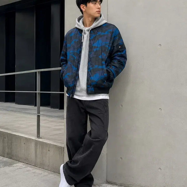 [BUNJANG] Tommy Hilfiger Men's Reversible Camo/Solid Bomber Jacket / [남자L]타미힐피거 리버시블 카모/솔리드 블루종 봄버 자켓