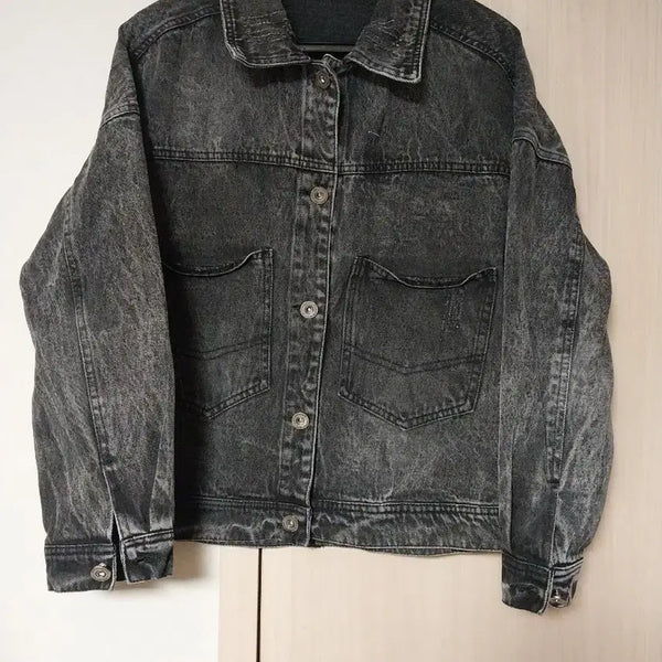 [BUNJANG] Unique Washed Denim Jacket Black / 워싱 데님 자켓 블랙 유니크한 청자켓 55 66
