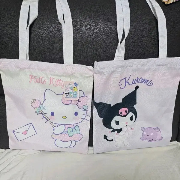 [BUNJANG] Sanrio Hello Kitty & Kuromi Eco Bag Set (2 pcs) / 헬로키티 쿠로미 에코백 2개 세트(정품)