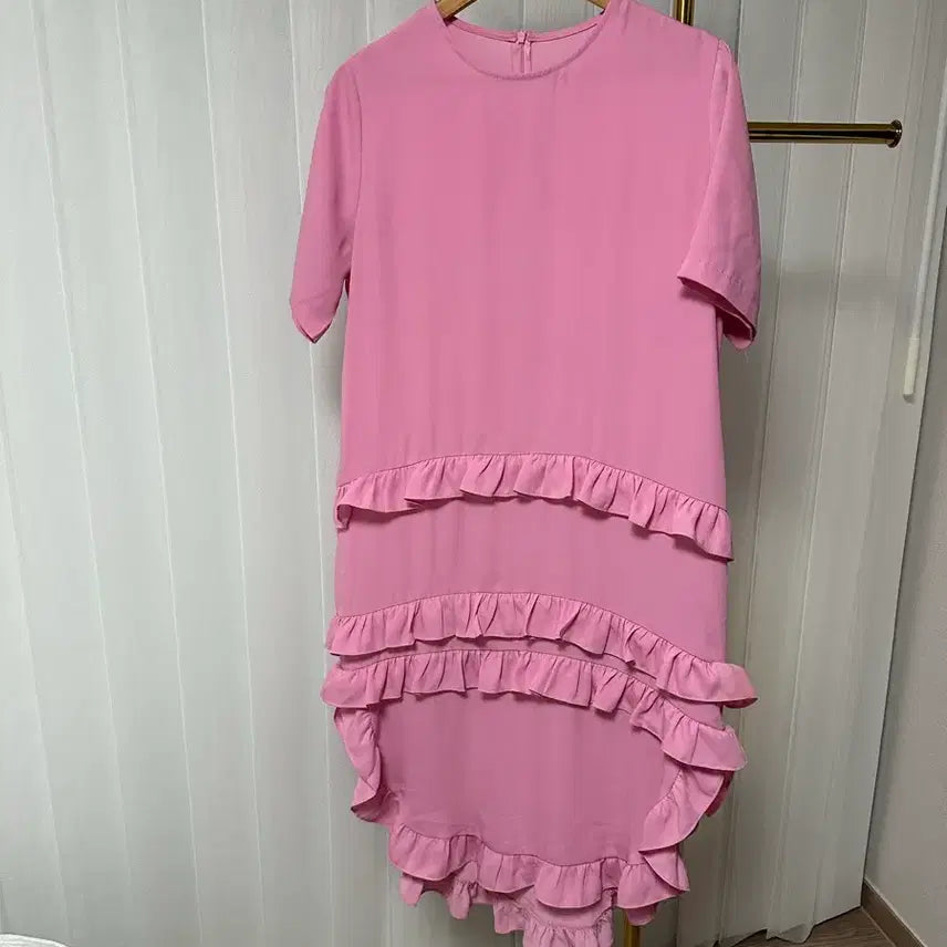 [BUNJANG] Pink Frill Long Dress / 핑크 프릴 롱 원피스