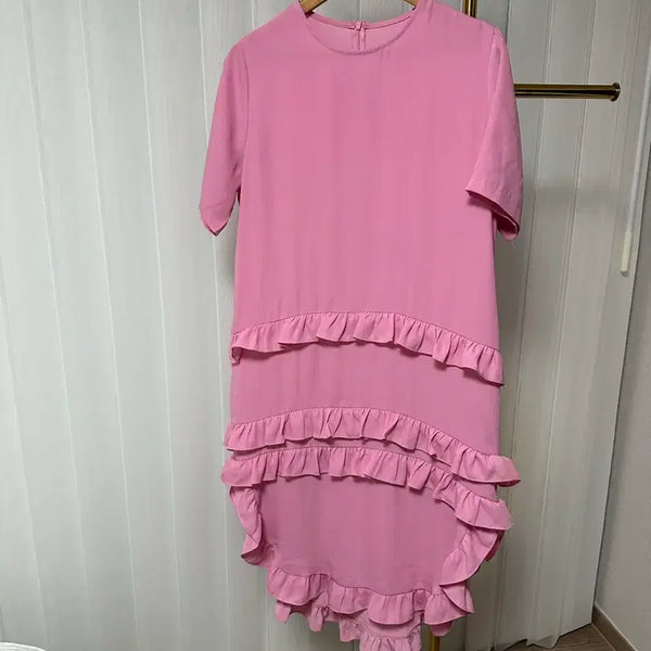 [BUNJANG] Pink Frill Long Dress / 핑크 프릴 롱 원피스