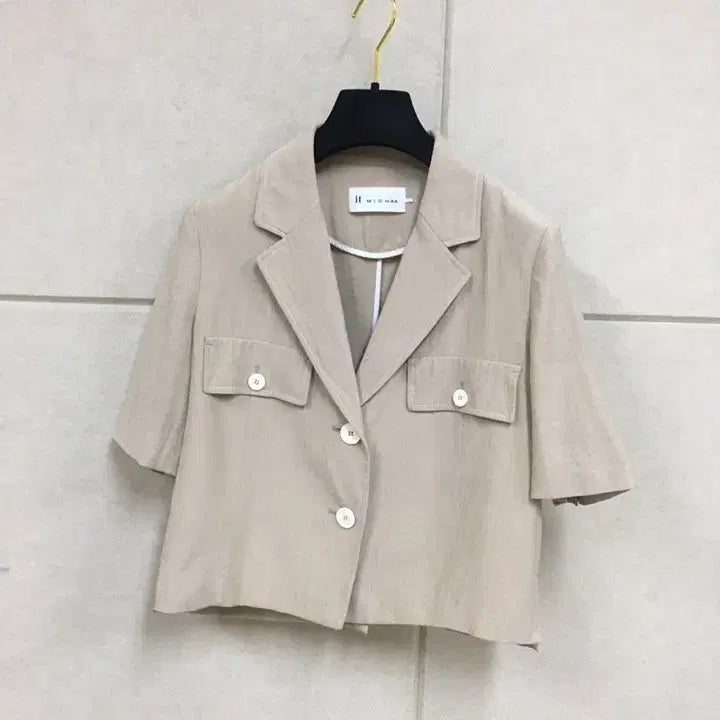 [BUNJANG] It Michaa 2024 Rayon Polyester Blend Cropped Short-Sleeve Jacket Beige / 24년 잇미샤 크롭 반팔 자켓 베이지
