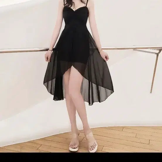 [BUNJANG] Black Chiffon Asymmetrical Dress / (새상품) 블랙 쉬폰 언발란스 원피스