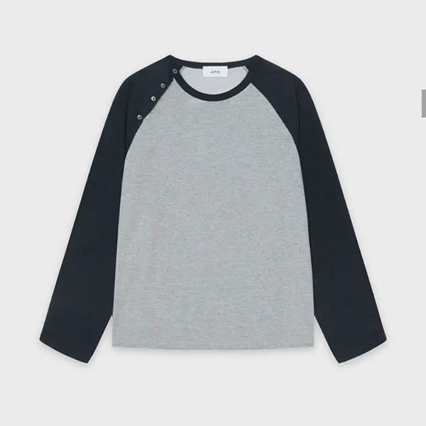 [BUNJANG] Juang Homme Shoulder Button Raglan Long Sleeve (Dark Navy / Gray) / [새상품]주앙옴므 숄더 버튼 래글런 롱슬리브 (다크 네이비 / 그레이)