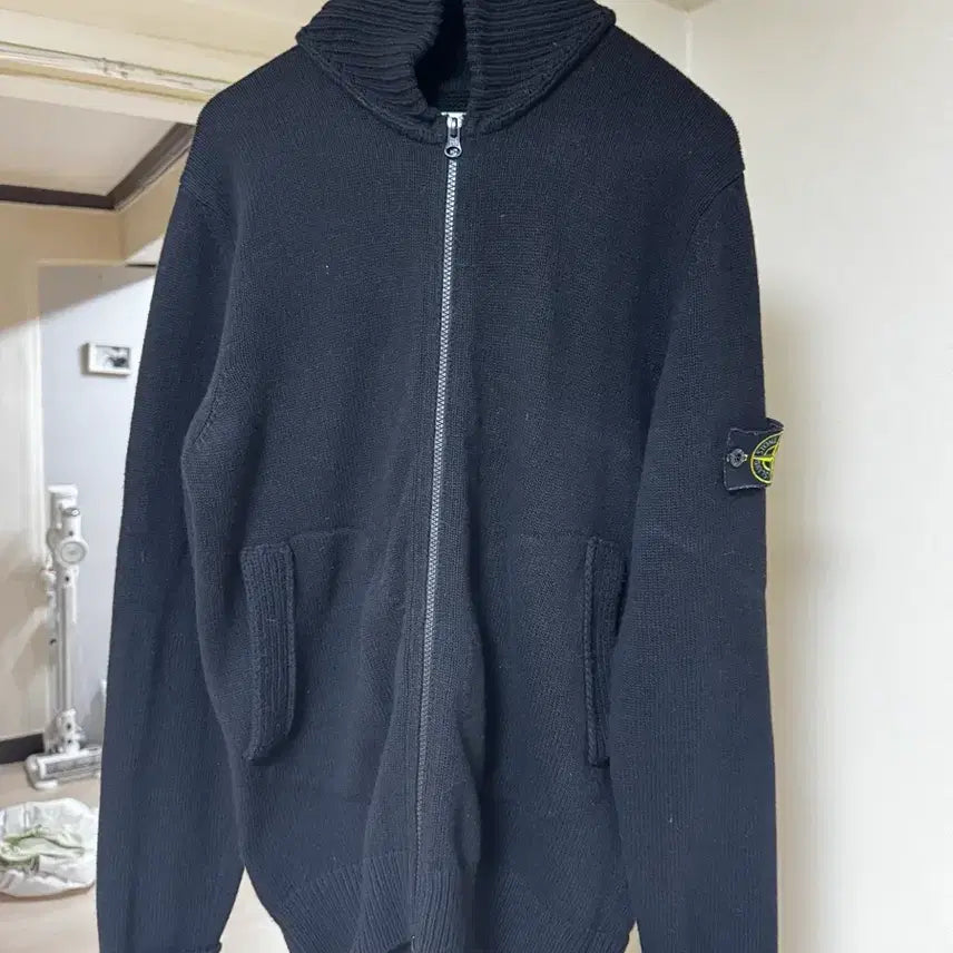 [BUNJANG] Stone Island Black Knit Cardigan / 스톤아일랜드 블랙 니트 가디건L