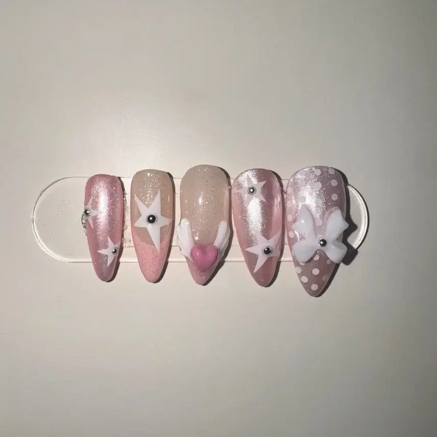 [BUNJANG] Pink Ribbon Nail Tips / 핑크리본 네일팁
