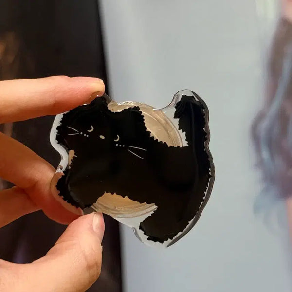 [BUNJANG] Black Cat Transparent Acrylic Keyring Grip Tok / 투명 아크릴 검은 고양이 키링 깜냥이 그립톡 (새상품)