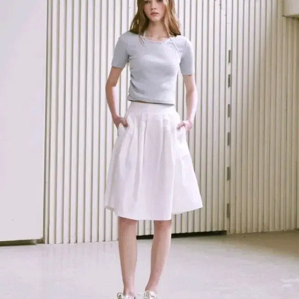 [BUNJANG] Ronron Midi Pleated Skirt White / 론론 미디플리츠스커트 화이트