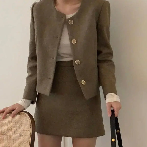 [BUNJANG] Flat Base Tweed Jacket and Skirt Set / 니드오브 트리울자켓스커트세트 투피스셋업 하객룩 연말룩 트위드자켓