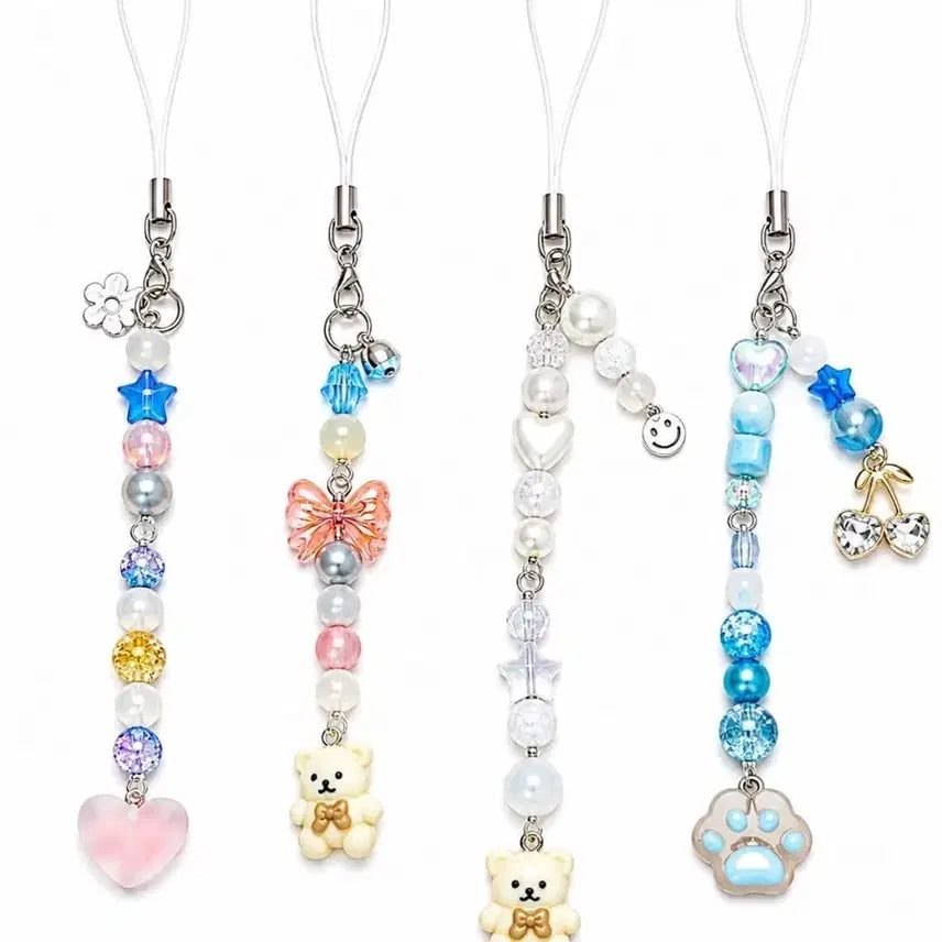 [BUNJANG] Beaded Strap Keychain Set (4 Designs) / 비즈 스트랩 키링 4종