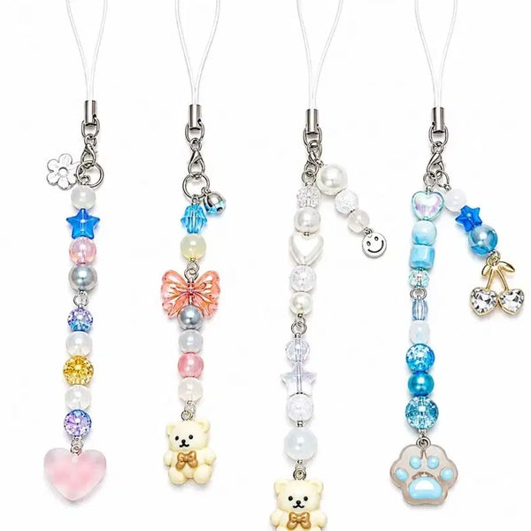 [BUNJANG] Beaded Strap Keychain Set (4 Designs) / 비즈 스트랩 키링 4종