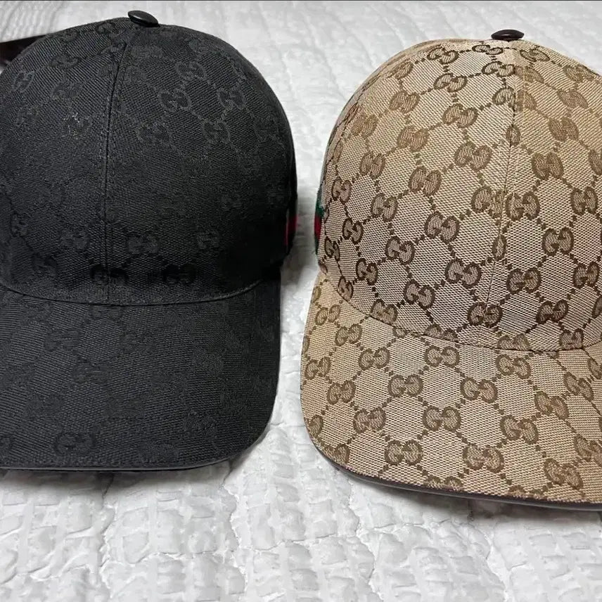 [BUNJANG] Gucci Signature Logo Pattern Baseball Cap Set (Black/Beige) / 구찌 모자 블랙/베이지  커플세트