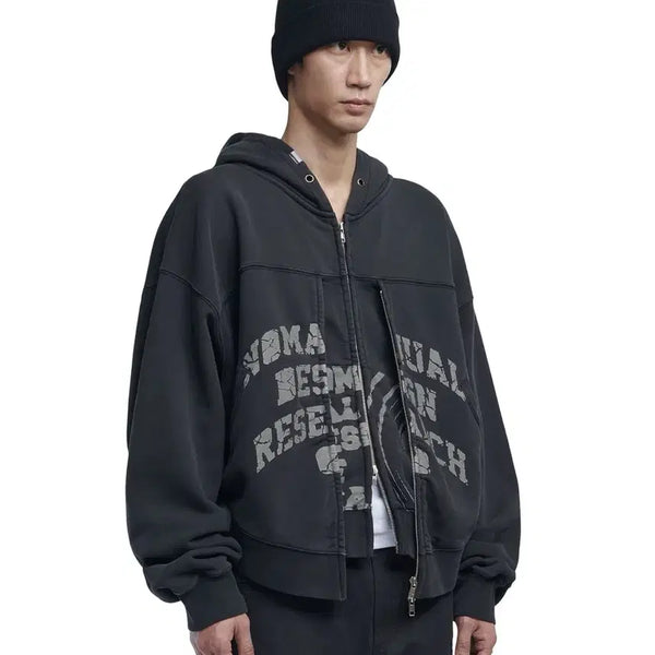 [BUNJANG] NOMANUAL OVERDYED D.F.L HOODED ZIP-UP BL L / 노매뉴얼 OVERDYED D.F.L HOODED BL 블랙 후드 집업 L