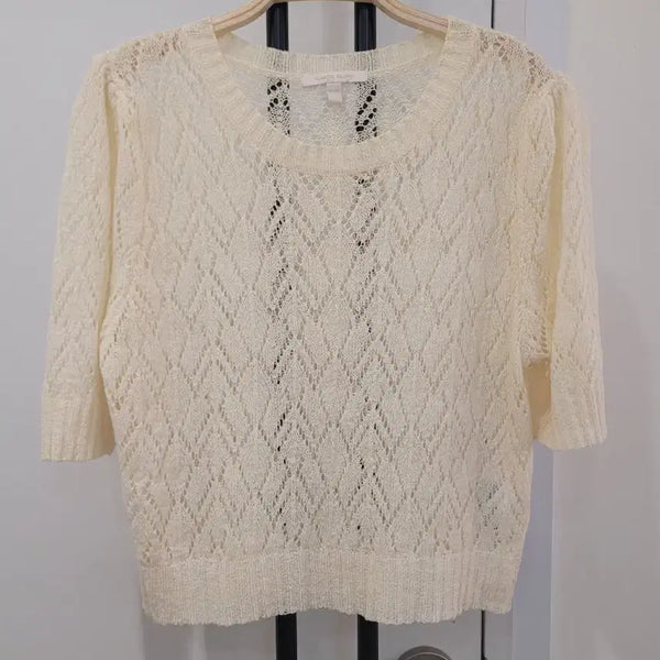 [BUNJANG] Plastic Island Crochet Lace Short Sleeve Knit / 플라스틱아일랜드 크로셰 레이스 반팔 니트 55~77 프리사이즈