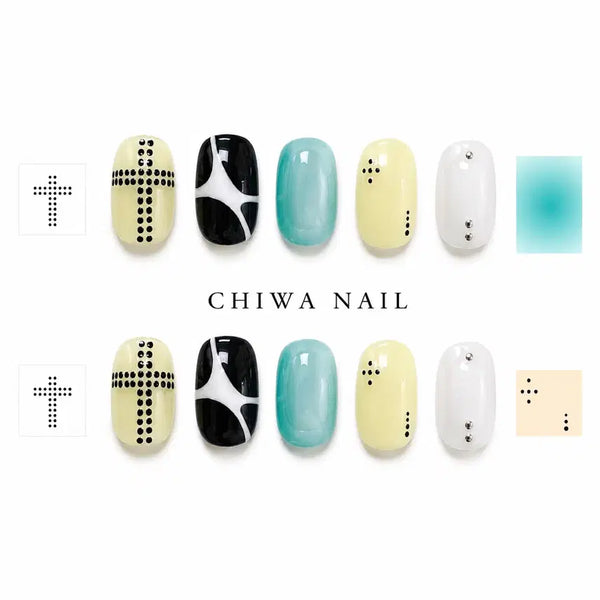 [BUNJANG] Custom Cross Dot Mint Handmade Nail Tips / 주문제작 십자가 도트 민트 수제 네일팁