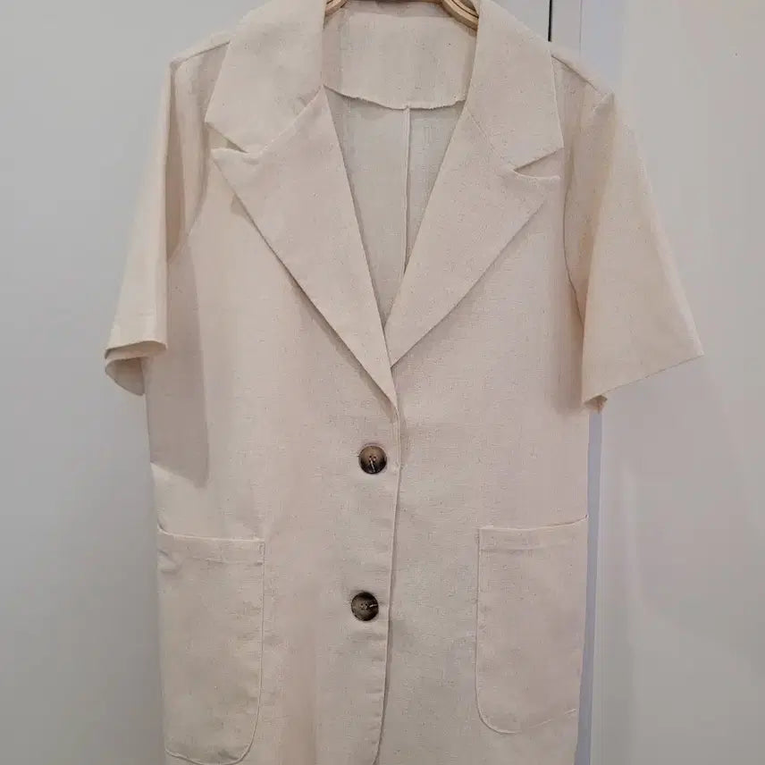 [BUNJANG] Linen Cotton Blend Short Sleeve Jacket / 린넨 면혼방 반팔 자켓 미사용 55~77