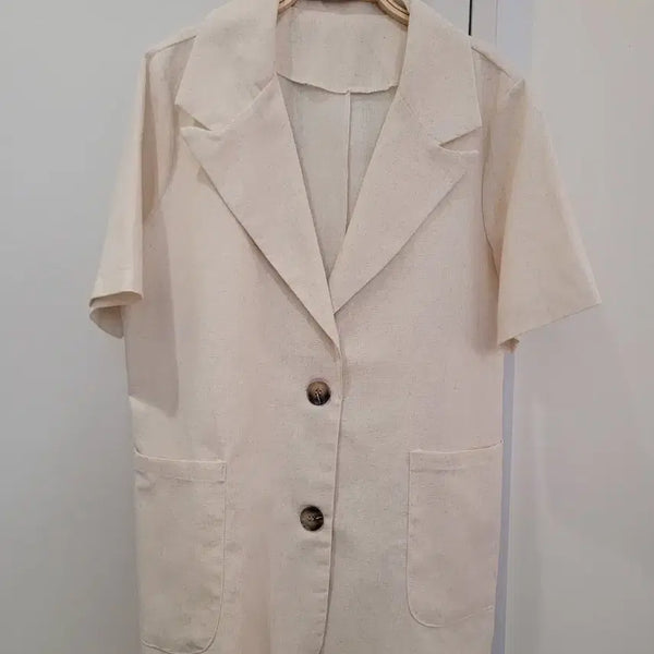 [BUNJANG] Linen Cotton Blend Short Sleeve Jacket / 린넨 면혼방 반팔 자켓 미사용 55~77