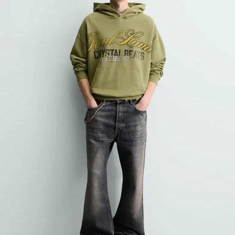 [BUNJANG] Washed Print Text Hooded Sweatshirt / 자라 워시드 프린트 텍스트 후드 스웨트셔츠 26ss 새제품