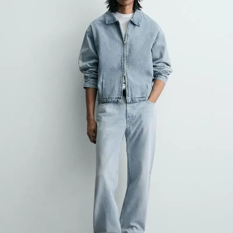 [BUNJANG] Denim Jacket Zipper Light Wash L Size / 자라 지퍼 연청 데님 자켓 L 26ss 새제품