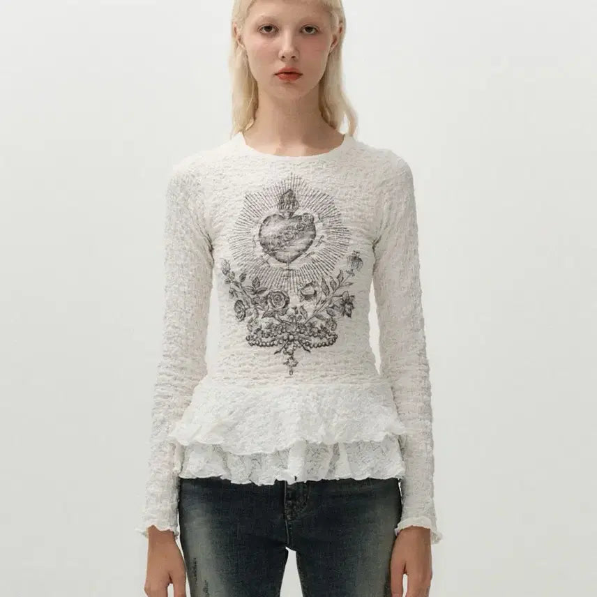 [BUNJANG] Midnight Move CC Heart Long Sleeve T-Shirt White / 미드나잇무브 cc heart t [white] 하트 긴팔 티셔츠
