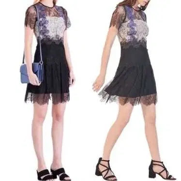 [BUNJANG] Black Lace Panel Short Sleeve Dress Size 2 (44-55) / 블랙 레이스 배색 반팔 원피스 2사이즈 44~55