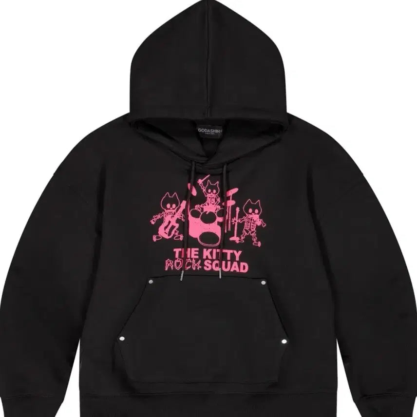 [BUNJANG] GODASHIN The Kitty Rock Squad Hoodie Black / 고다신 더 키티 락스콰드 후드티 블랙