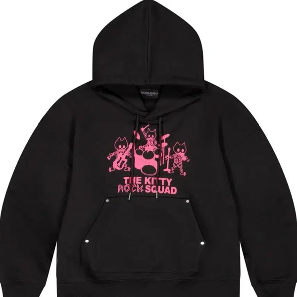 [BUNJANG] GODASHIN The Kitty Rock Squad Hoodie Black / 고다신 더 키티 락스콰드 후드티 블랙