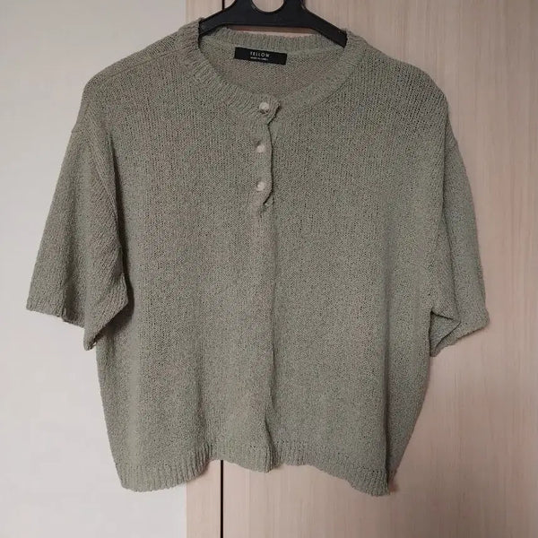 [BUNJANG] Plus Size Short Sleeve Knit - Light Khaki / 빅사이즈 반팔니트 연한카키색 55 66 77