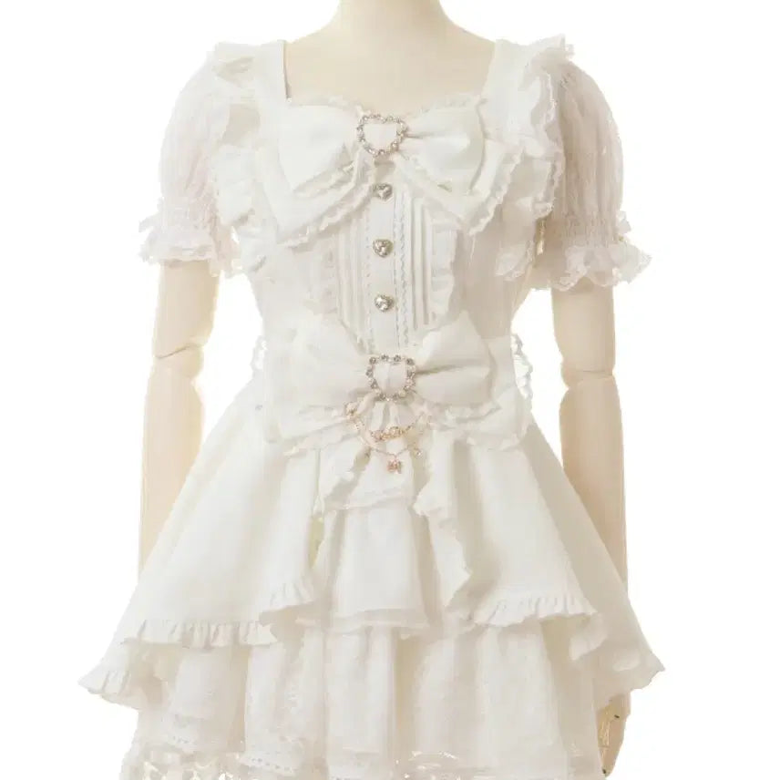 [BUNJANG] Lizlisa White Short Sleeve Setup with Large Ribbon / 정품 Lizlisa 리즈리사 카슈쿨 빅리본 화이트 반팔 셋업