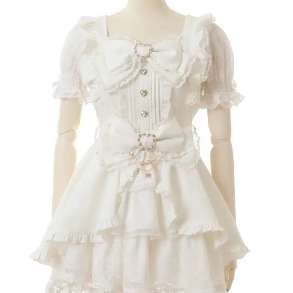 [BUNJANG] Lizlisa White Short Sleeve Setup with Large Ribbon / 정품 Lizlisa 리즈리사 카슈쿨 빅리본 화이트 반팔 셋업