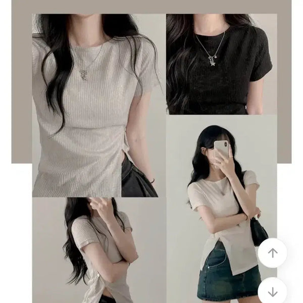 [BUNJANG] Ameley Slit Ribbed Short Sleeve T-Shirt / 에이블리 슬릿 골지 반팔