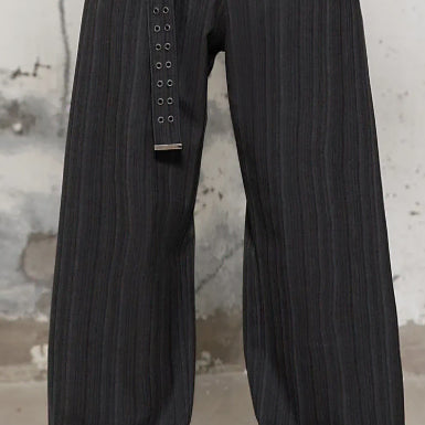 [BUNJANG] Begin 202 Aelo Belted Pants Charcoal Multi Stripe Size 2 / 비긴202 에일로 벨티드 팬츠 [차콜 멀티 스트라이프] 2