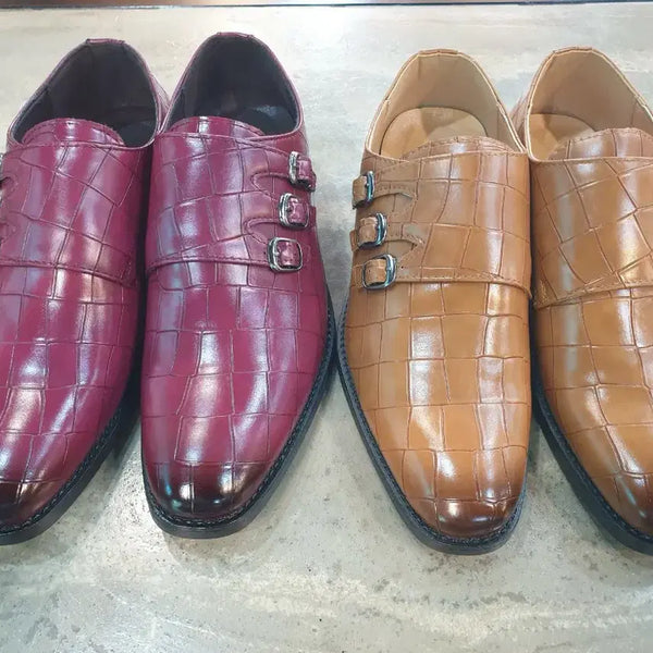 [BUNJANG] Double Monk Strap Alligator Pattern Shoes Brown / 더블몽크 스트랩 악어 패턴 구두 브라운