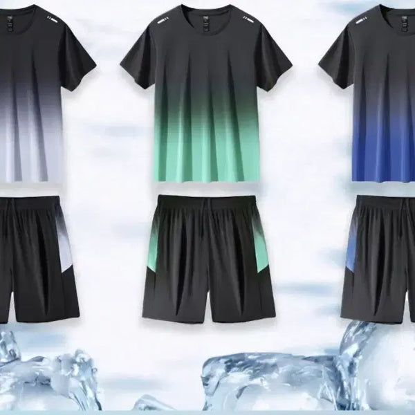 [BUNJANG] Men's Summer Ice Cool Short Sleeve & Shorts Training Set / [1+1세트] 남성 여름 아이스 쿨 반팔 반바지 트레이닝 셋업 세트 (XL~4XL)