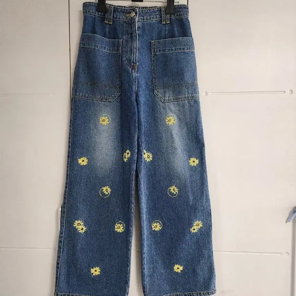 [BUNJANG] Ozeccen Embroidered Denim Wide Pants / 오즈세컨 자수 데님 와이드팬츠