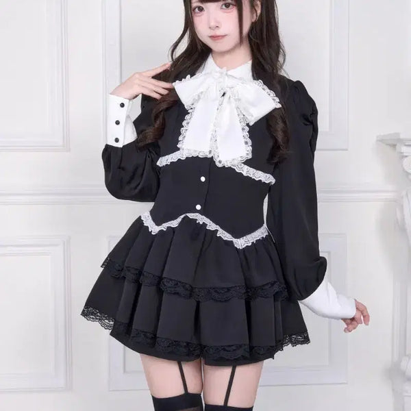 [BUNJANG] NoGenki Black & White Mini Dress Set / 노겐키 NoGenki 블랙화이트 미니 드레스 셋업 판매 양지뢰 지뢰계 리즈리사 로지타