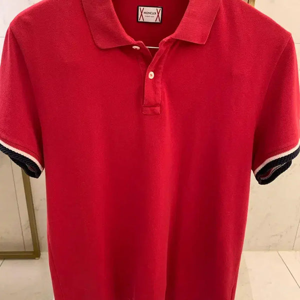 [BUNJANG] Moncler Red Short Sleeve Polo Shirt L (Authentic) / 특가!! <정품>몽클레어 레드 반팔 카라티 L
