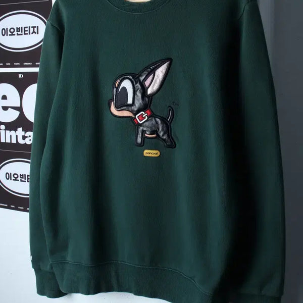 [BUNJANG] Pancoat Dog Patch Sweatshirt Green Y2K Old School / (M-L) 팬콧 맨투맨 티셔츠 Y2K 강아지패치 그린 올드스쿨-H37332