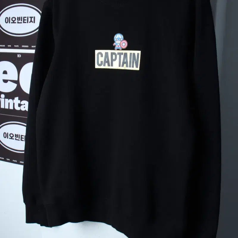 [BUNJANG] Marvel Captain America Fleece Sweatshirt Black / (M-L) 마블 맨투맨 티셔츠 캡틴아메카리카 기모 블랙-H37337