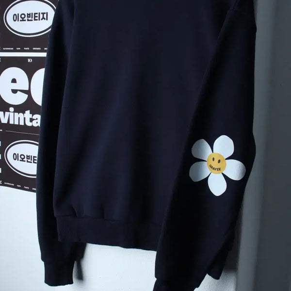 [BUNJANG] Graver Unisex Daisy Fleece Sweatshirt (Navy) / (S-M) 그레이버 맨투맨 티셔츠 네이비 기모 데이지 박시-H37339