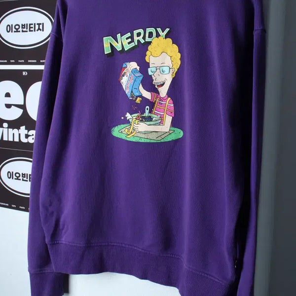 [BUNJANG] NERDY Vintage Printing Sweatshirt Purple Old School / (S-L) 널디 맨투맨 티셔츠 빈티지프린팅 퍼플 올드스쿨-H37347