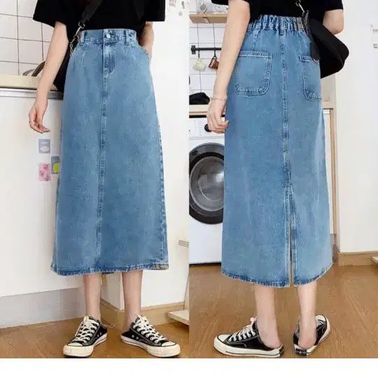 [BUNJANG] Denim Long Skirt with Back Slit / 뒷트임 청스커트