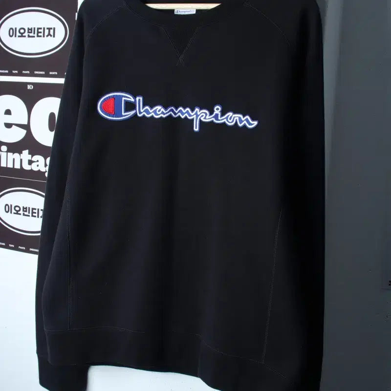 [BUNJANG] Champion Big Logo Raglan Sweatshirt Black / (L-XL) 챔피온 맨투맨 티셔츠 빅로고 나그랑 블랙 기모-H37386
