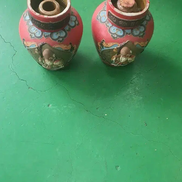 [BUNJANG] Antique Ceramic Vase Set (2 pieces) - Red / 옛날 도자기 2개 세트 붉은색